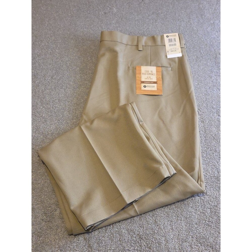 Haggar Cool 18 Gab Mens Pants Sz 42x29 Comfort Waist  No Iron Pleated MSRP 65.00
